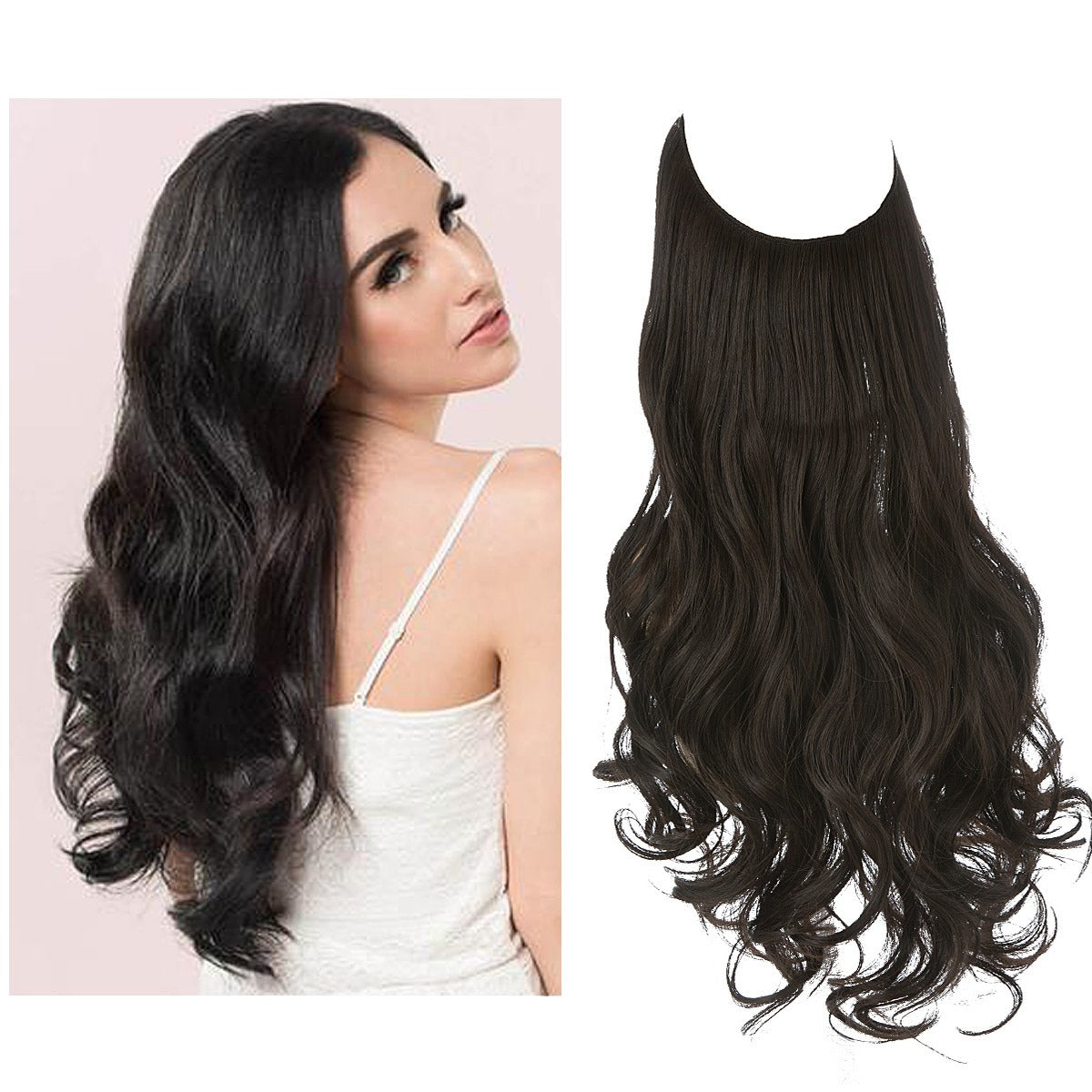 European And American Wig Piece Female Fishline Hair Extension Piece Chemical Fiber Matte High Temperature Silk Long Curly Human Hair