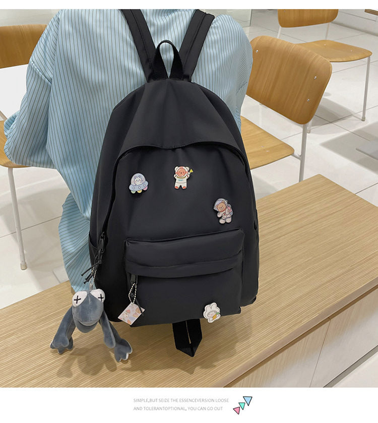 Solid Color Student Large-Capacity Schoolbag Women Campus Backpack Student Backpack High School Simple Style Backpack