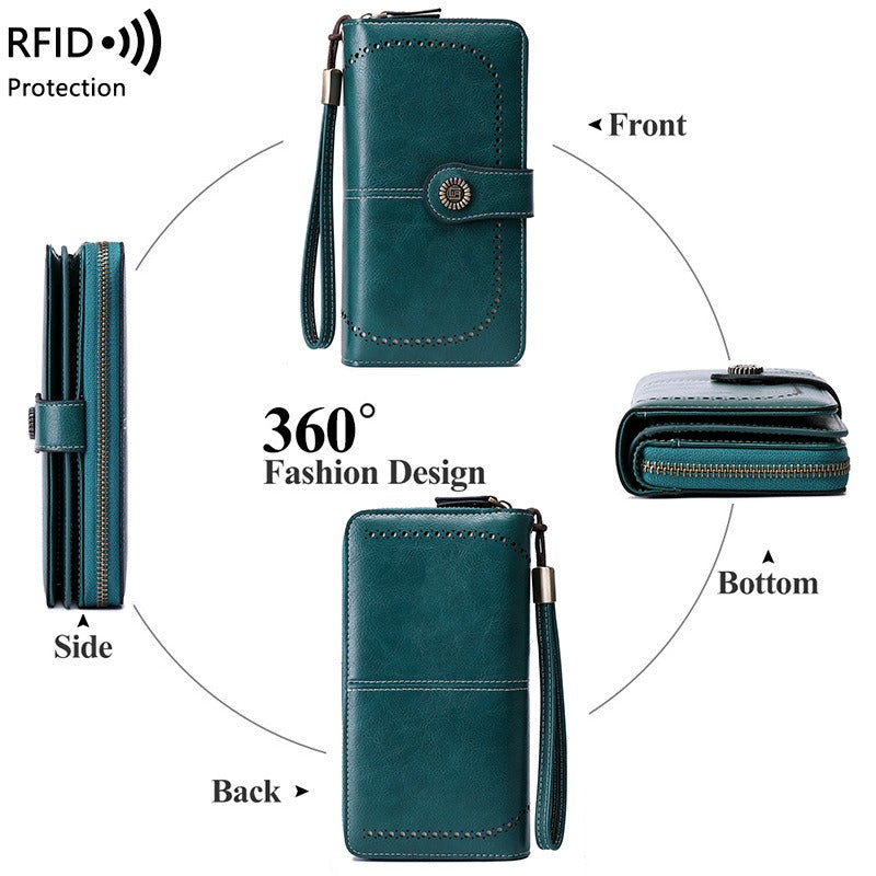 RFID Antimagnetic Wallet Long Zipper Women's Wallet Leather Wallet New Large Capacity Handbag