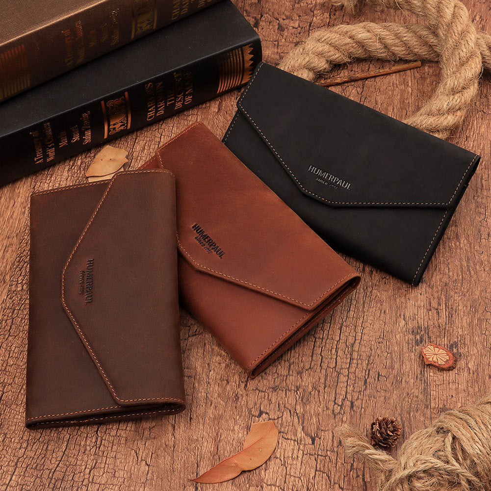 Men's Leather Clutch Leather Multifunctional Travel Passport Book Crazy Horse Leather Passport Bag