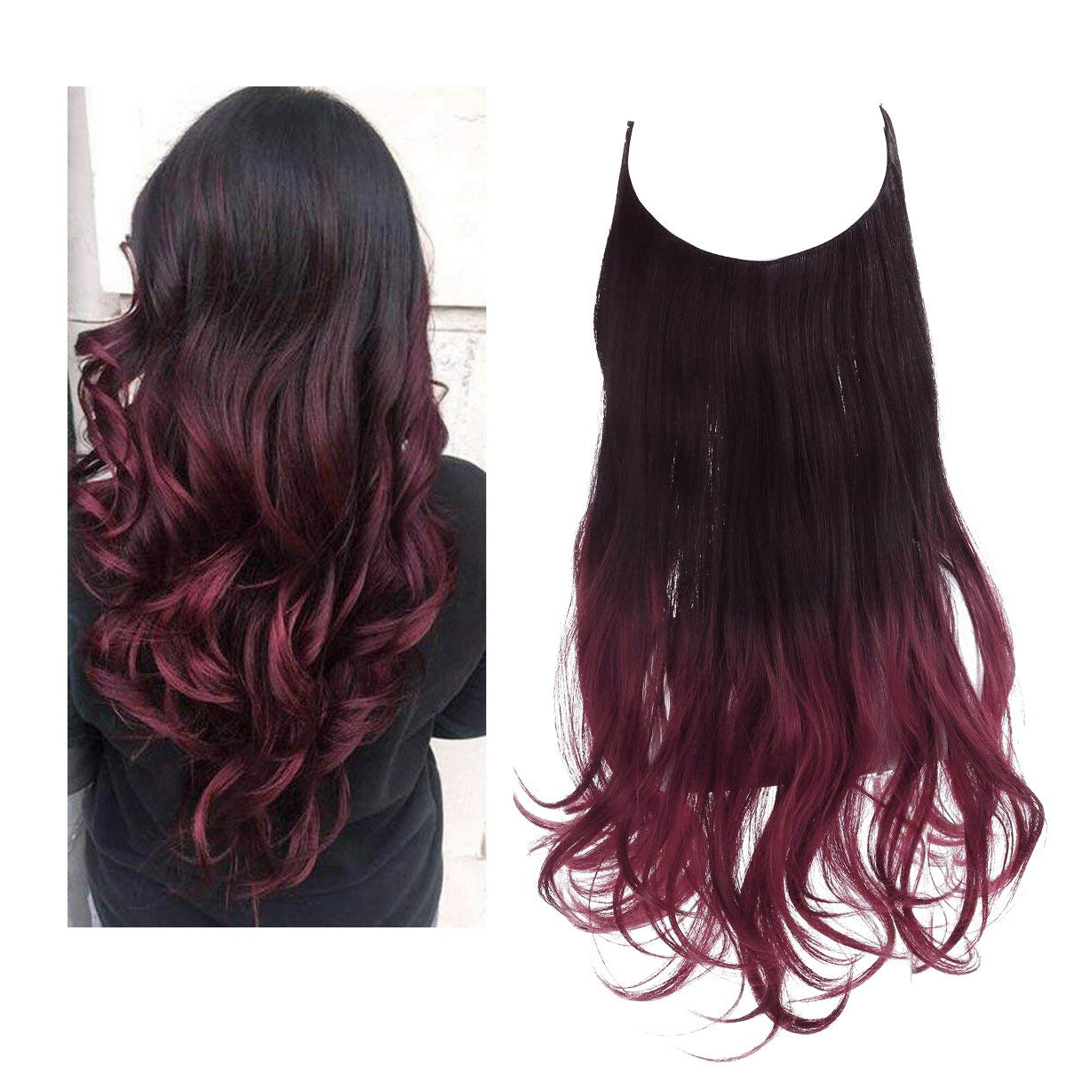 European And American Wig Piece Female Fishline Hair Extension Piece Chemical Fiber Matte High Temperature Silk Long Curly Human Hair