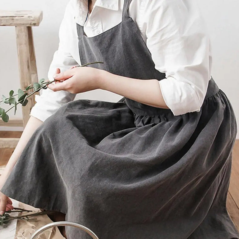 Women Cotton Linen Cross Apron Housework Baking Protector_7