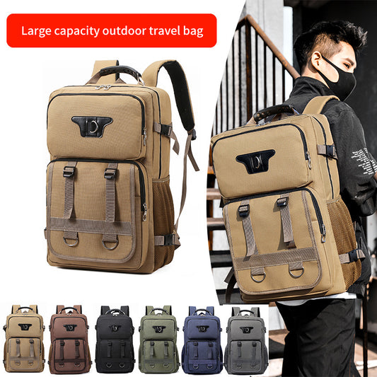 Personalized men's multi-functional canvas backpack with large capacity outdoor breathable and wear-resistant travel backpack