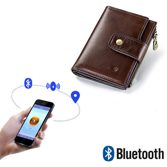 Smart Anti-Lost Wallet Men's Leather Wallet RFID Anti-theft Brush Coin Purse Bluetooth Link Multifunctional