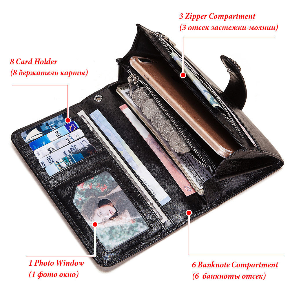 Clutch Bag RFID Anti-Magnetic Anti-Theft Brush Ladies Long Wallet Mobile Phone Bag Leather Wallet Coin Pocket