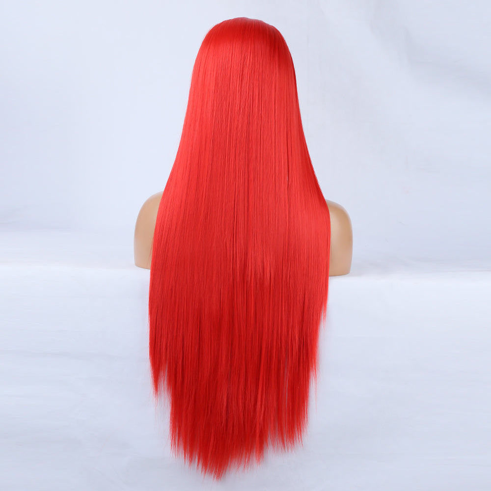 Ladies Red Wig Front Lace Large Lace Ladies Chemical Fiber Wig Headgear Lace wigs Long Straight Hair