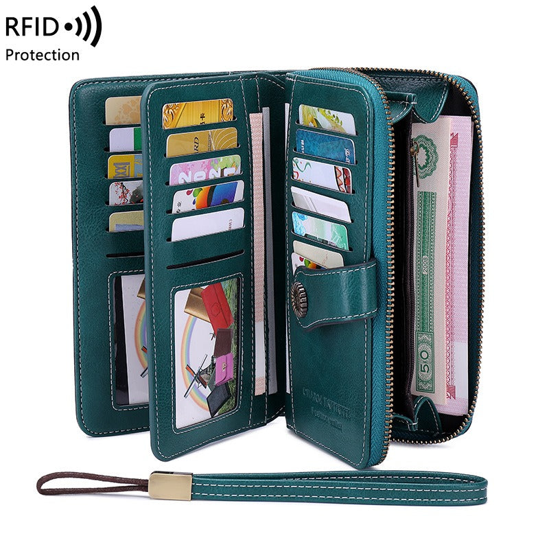 RFID Antimagnetic Wallet Long Zipper Women's Wallet Leather Wallet New Large Capacity Handbag