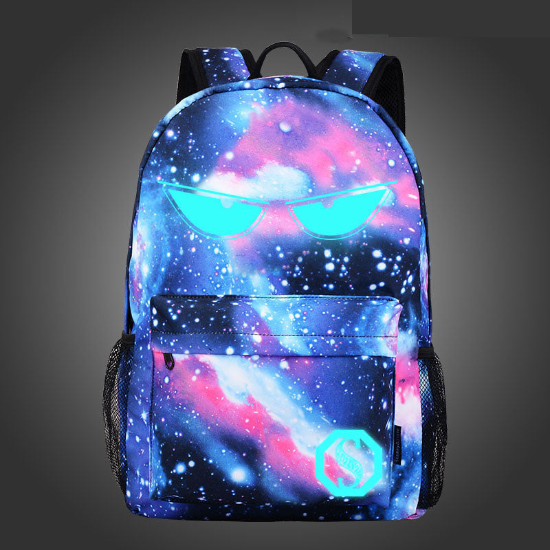 Starry Night Light Children's Backpack Oxford Cloth Print Backpack Middle School Girls' School Bag