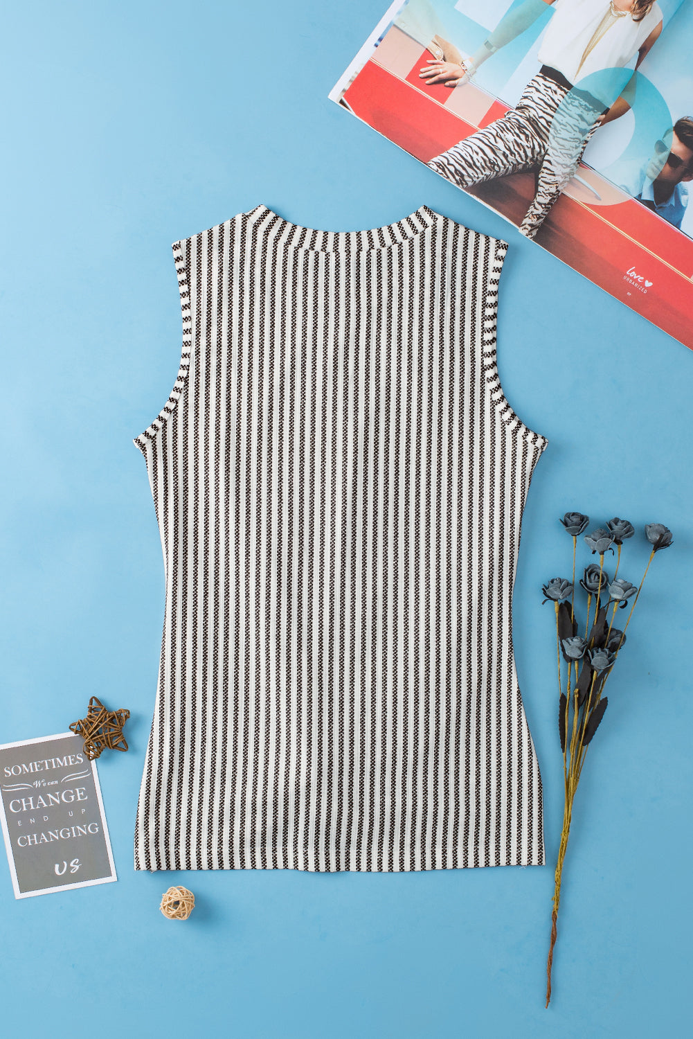 Gray Striped Cutout Twist Front Tank Top