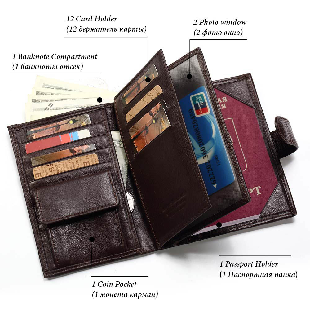 Genuine Leather Men's Wallet First Layer Leather Business Casual Wallet Large Capacity Multifunctional Passport Book