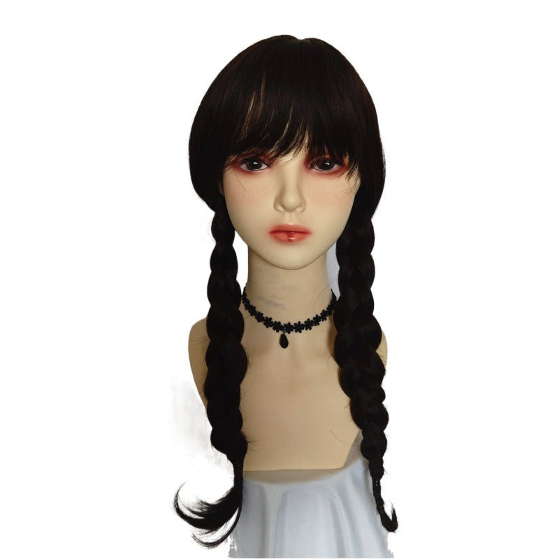 Addams Family Animated Wig Black Double Ponytail Braid Wig