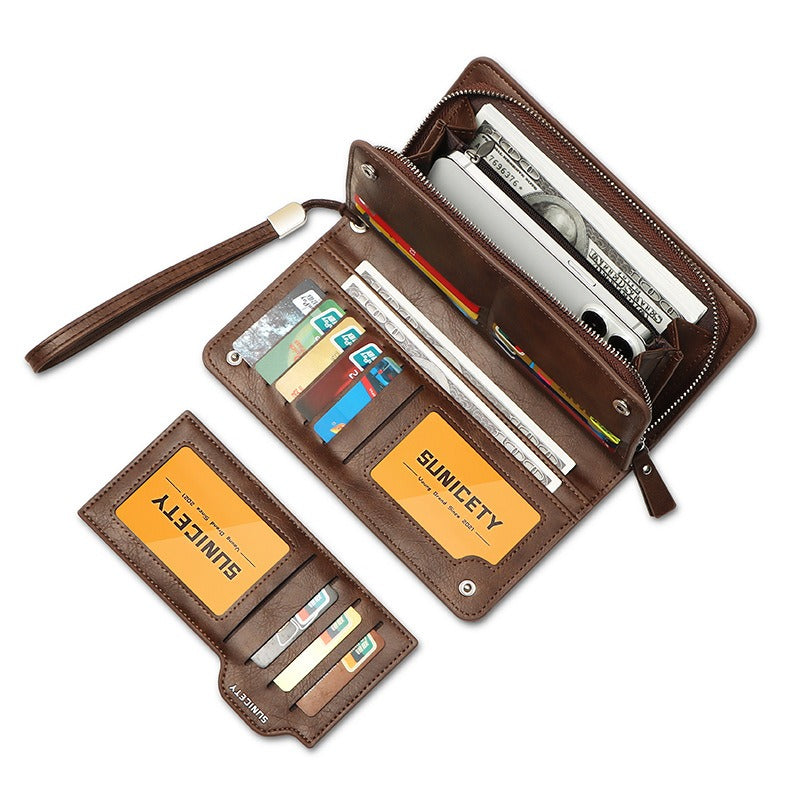 Anti Theft Brush New Large Capacity Long Men's Business Wallet Zipper Multi-Functional Mobile Phone Bag