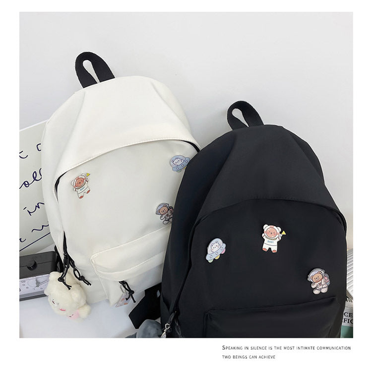 Solid Color Student Large-Capacity Schoolbag Women Campus Backpack Student Backpack High School Simple Style Backpack