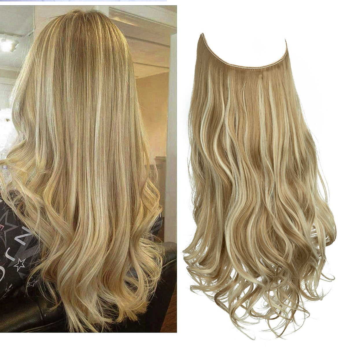 European And American Wig Piece Female Fishline Hair Extension Piece Chemical Fiber Matte High Temperature Silk Long Curly Human Hair