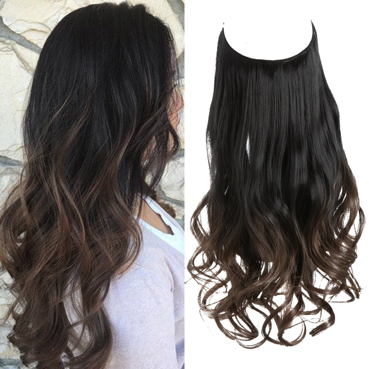 European And American Wig Piece Female Fishline Hair Extension Piece Chemical Fiber Matte High Temperature Silk Long Curly Human Hair