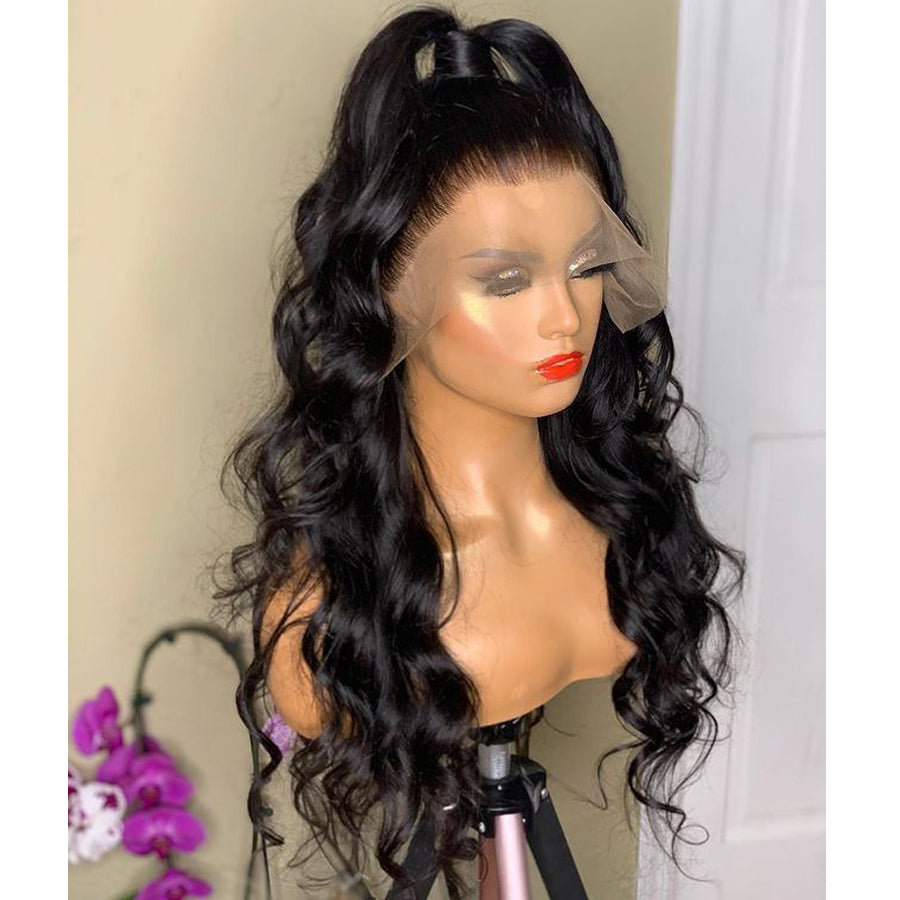 Wig Natural Transition Wig Black Big Wave Chemical Fiber Front Lace Long Curly Hair High Temperature Silk Headgear