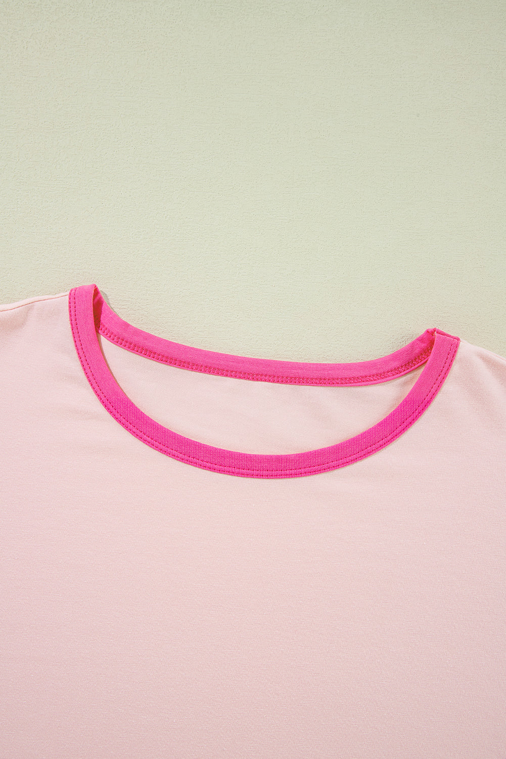 Pink Color Block Stitching Sleeve Round Neck Oversize Top