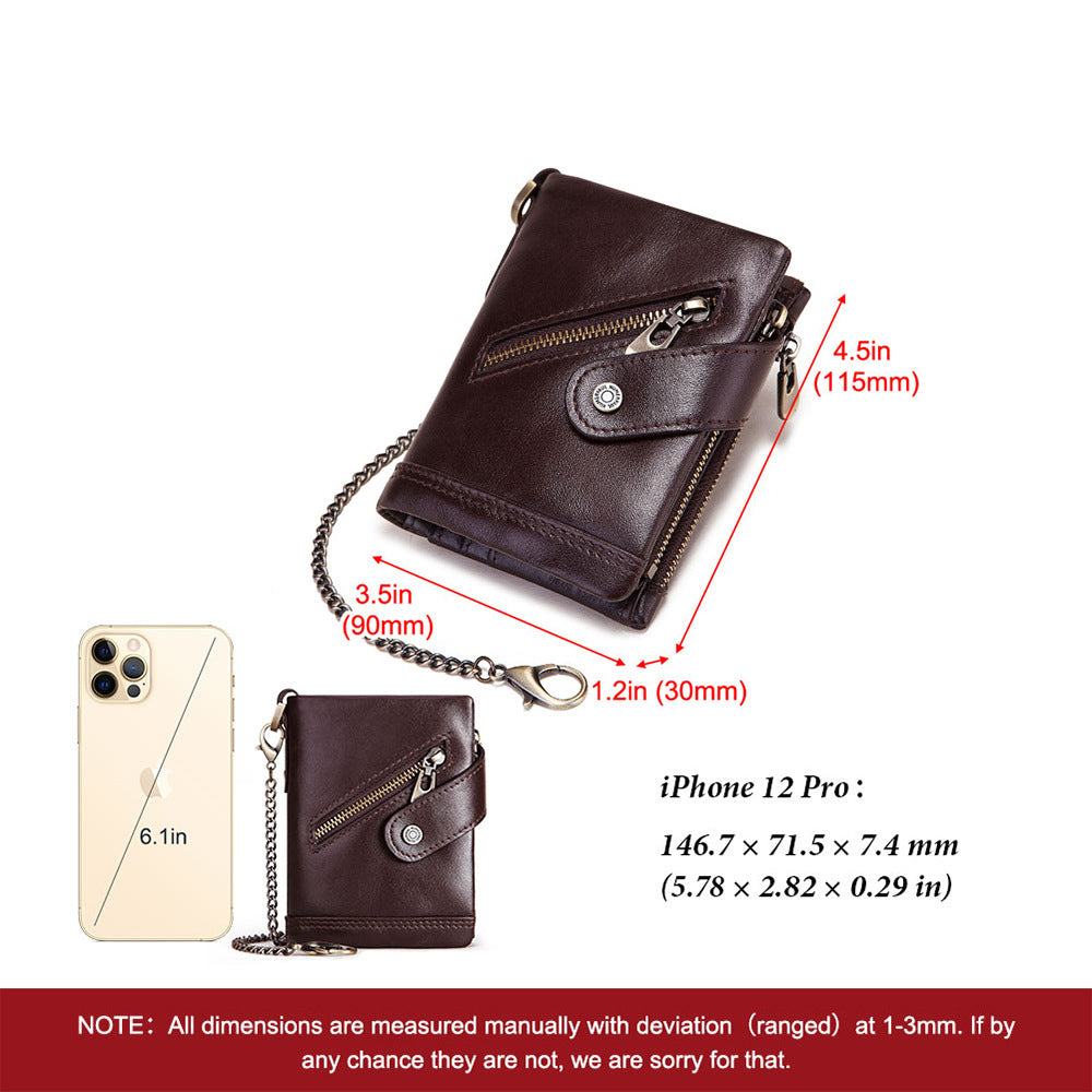 Leather RFID Wallet Independent Station Men's New Double Zipper Anti-Magnetic Anti-Theft Brush Tri-fold Coin Purse