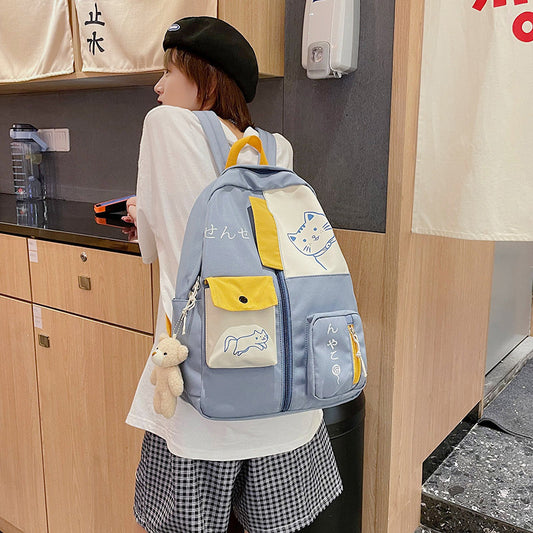 Large Capacity Student Backpack Girls Contrast Color Stitching High School Girls Backpack Korean Version Of The Light Weight School Bag