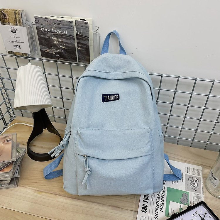 Solid Color Student Large Capacity Schoolbag Female Han Campus Backpack Student Backpack High School Simple Style Backpack