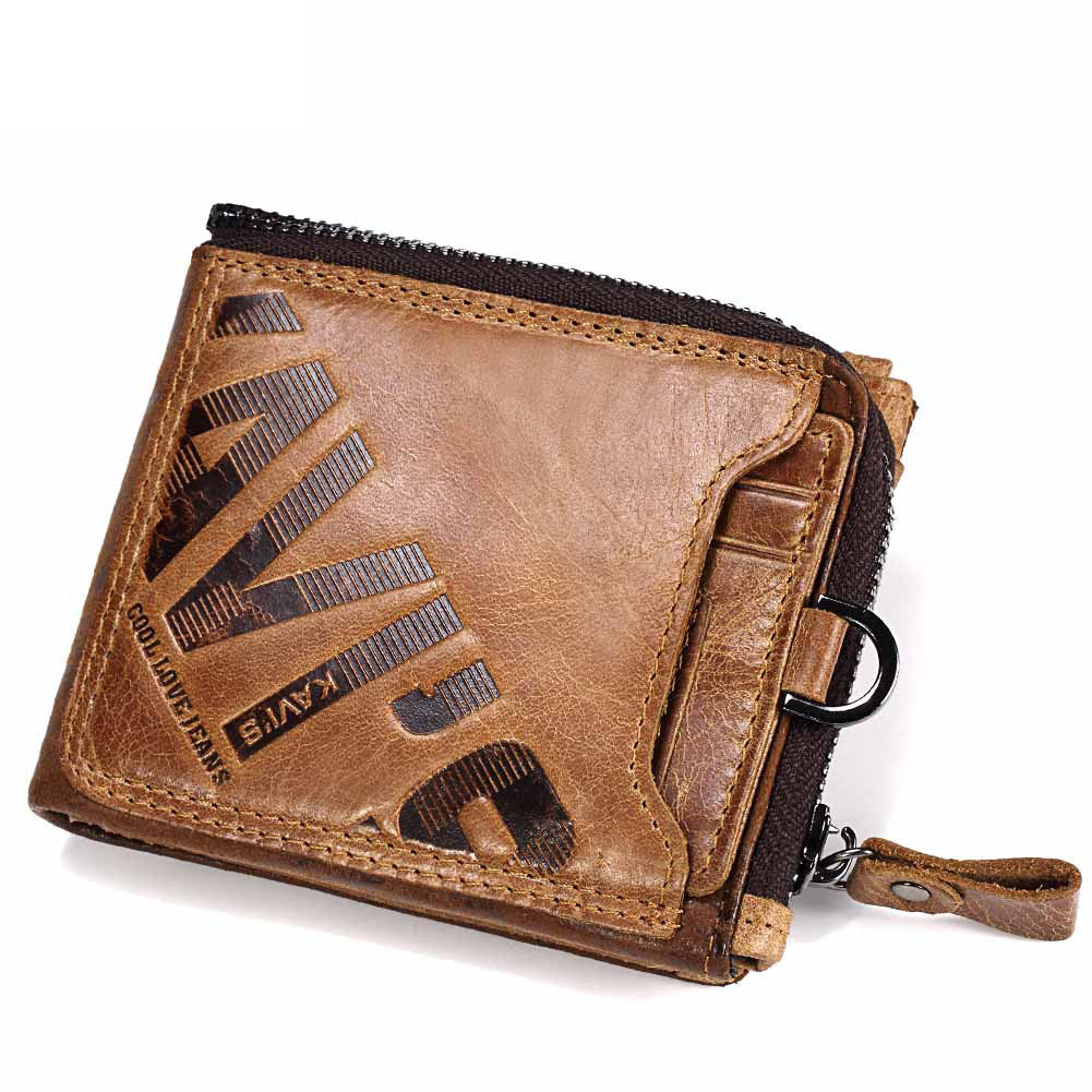 Genuine Cowhide Men's Short Wallet Fashion Casual Zipper Wallet Open Multifunctional Coin Purse