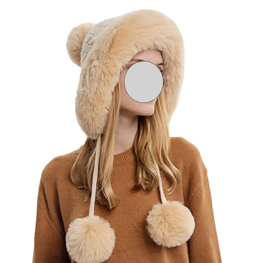 Women Hat Fur Thicken Plush Lining Fluffy Keep Warm with Earflap Three