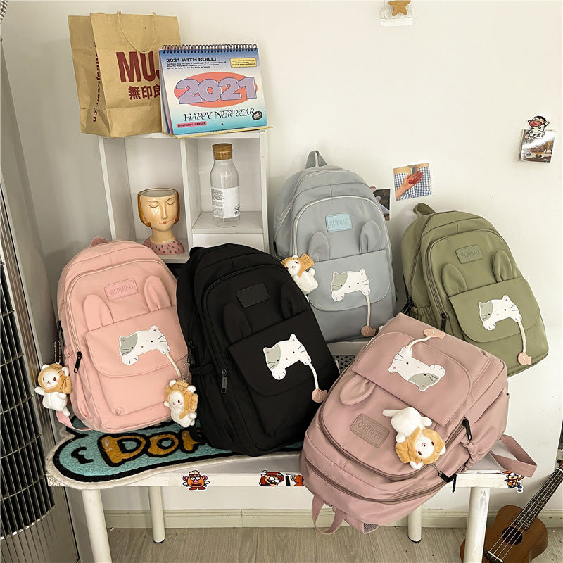 Junior High School Girls Backpack New Large Capacity Student Bag Vintage Cute Campus Girl Schoolbag