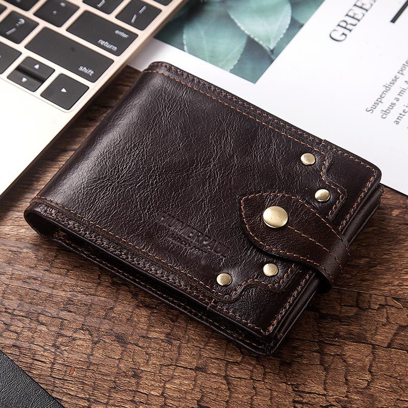 Men's Genuine Leather Wallet Multi-Card Anti-Tape Mirror Window Id Bag Men's Bag Coin Pocket