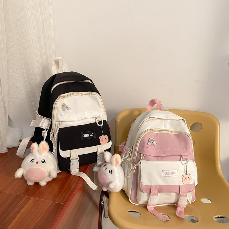 Contrasting Color Large Capacity Backpack Small Fresh Junior High School Girl Student Schoolbag Trend Student Backpack