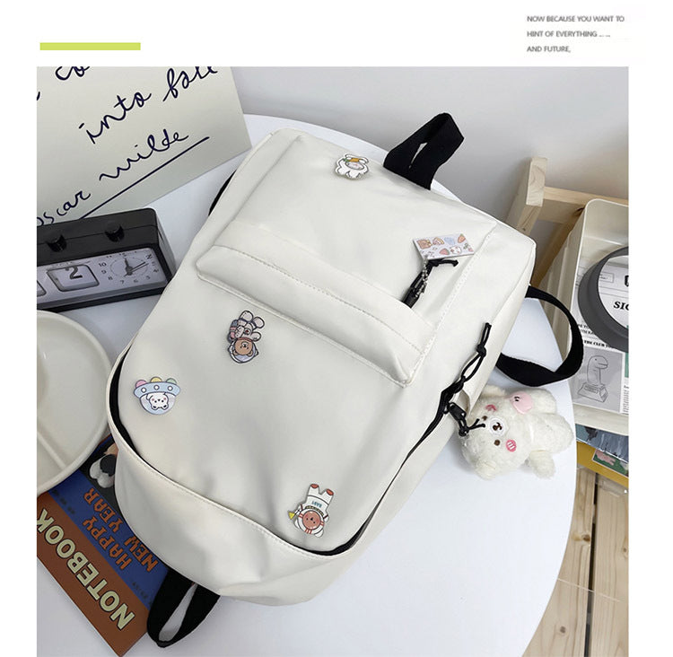 Solid Color Student Large-Capacity Schoolbag Women Campus Backpack Student Backpack High School Simple Style Backpack