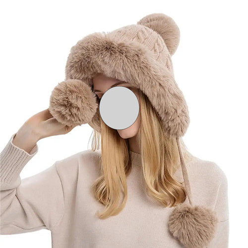 Women Hat Fur Thicken Plush Lining Fluffy Keep Warm with Earflap Three