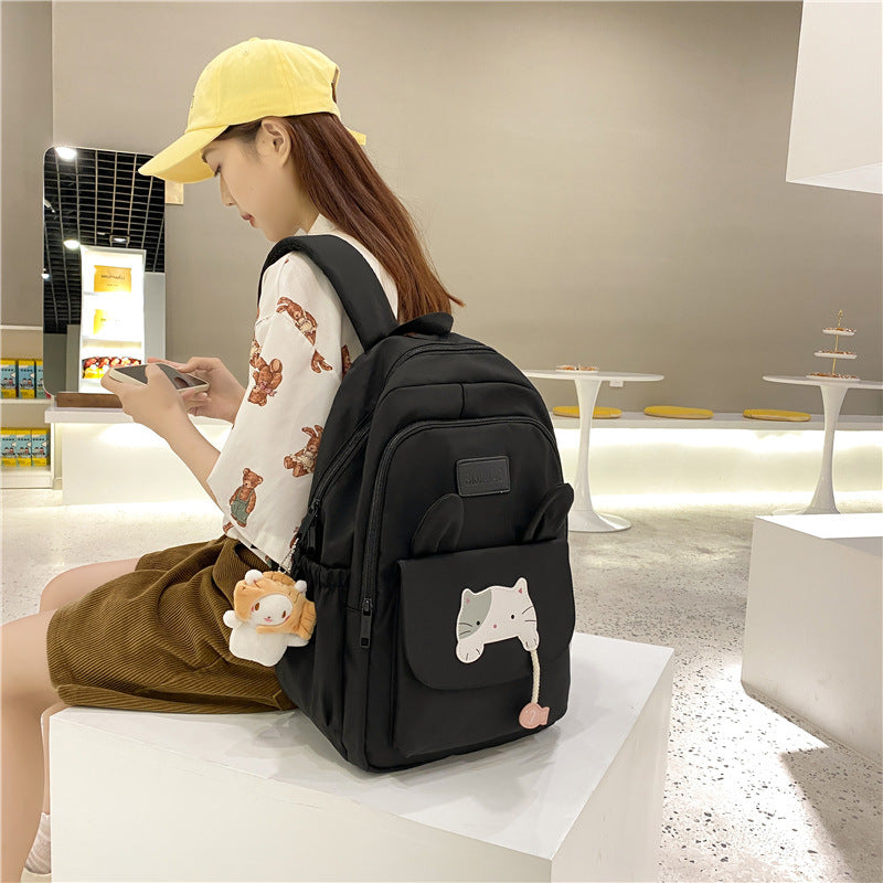 Junior High School Girls Backpack New Large Capacity Student Bag Vintage Cute Campus Girl Schoolbag