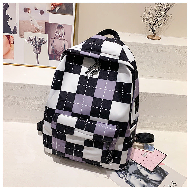 Hong Kong Style Retro Schoolbag Ladies Large Capacity Plaid High School Student Plaid Backpack  Computer Backpack