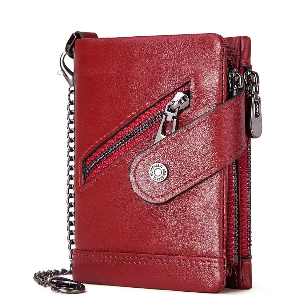 Leather RFID Wallet Independent Station Men's New Double Zipper Anti-Magnetic Anti-Theft Brush Tri-fold Coin Purse