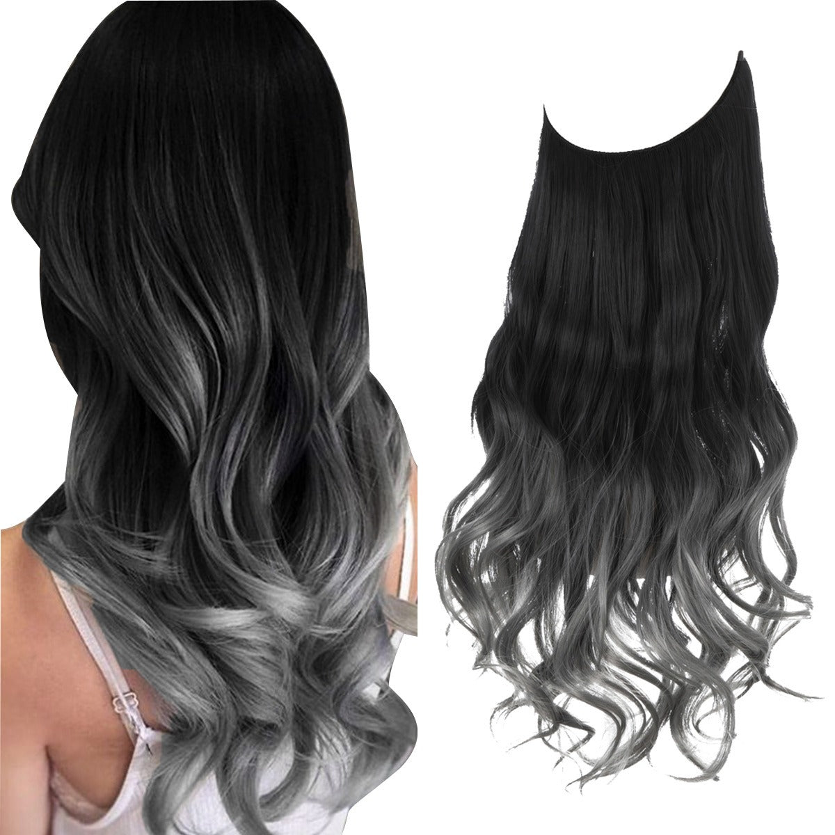 European And American Wig Piece Female Fishline Hair Extension Piece Chemical Fiber Matte High Temperature Silk Long Curly Human Hair