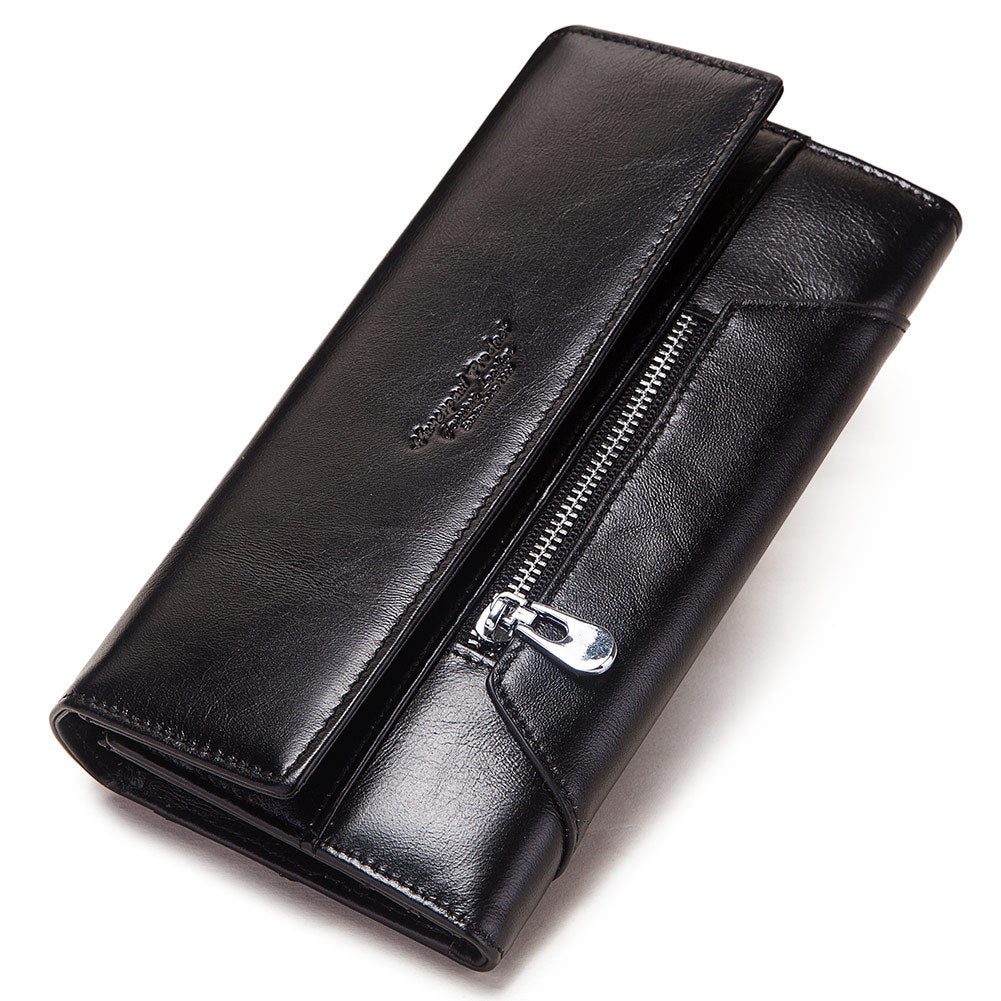 Leather Women's Wallet Long Leather Clutch Multi Card Coin Purse RFID Anti-magnetic Mobile Phone Bag