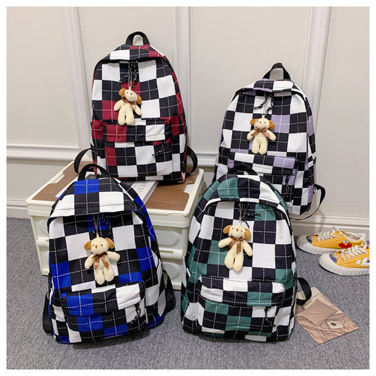 Hong Kong Style Retro Schoolbag Ladies Large Capacity Plaid High School Student Plaid Backpack  Computer Backpack