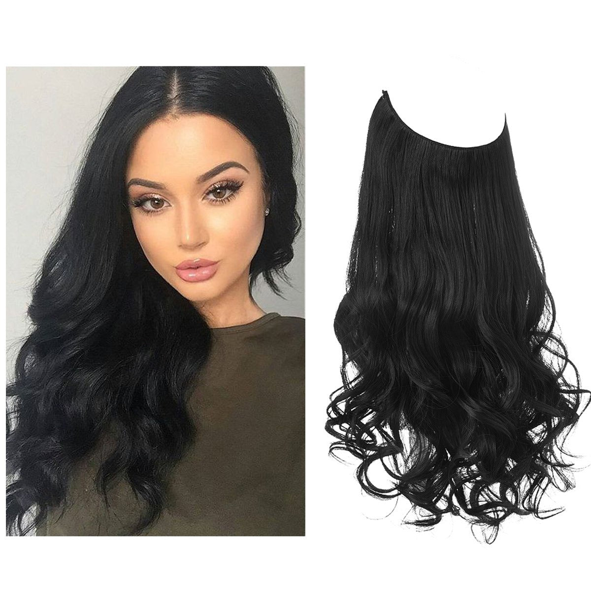 European And American Wig Piece Female Fishline Hair Extension Piece Chemical Fiber Matte High Temperature Silk Long Curly Human Hair