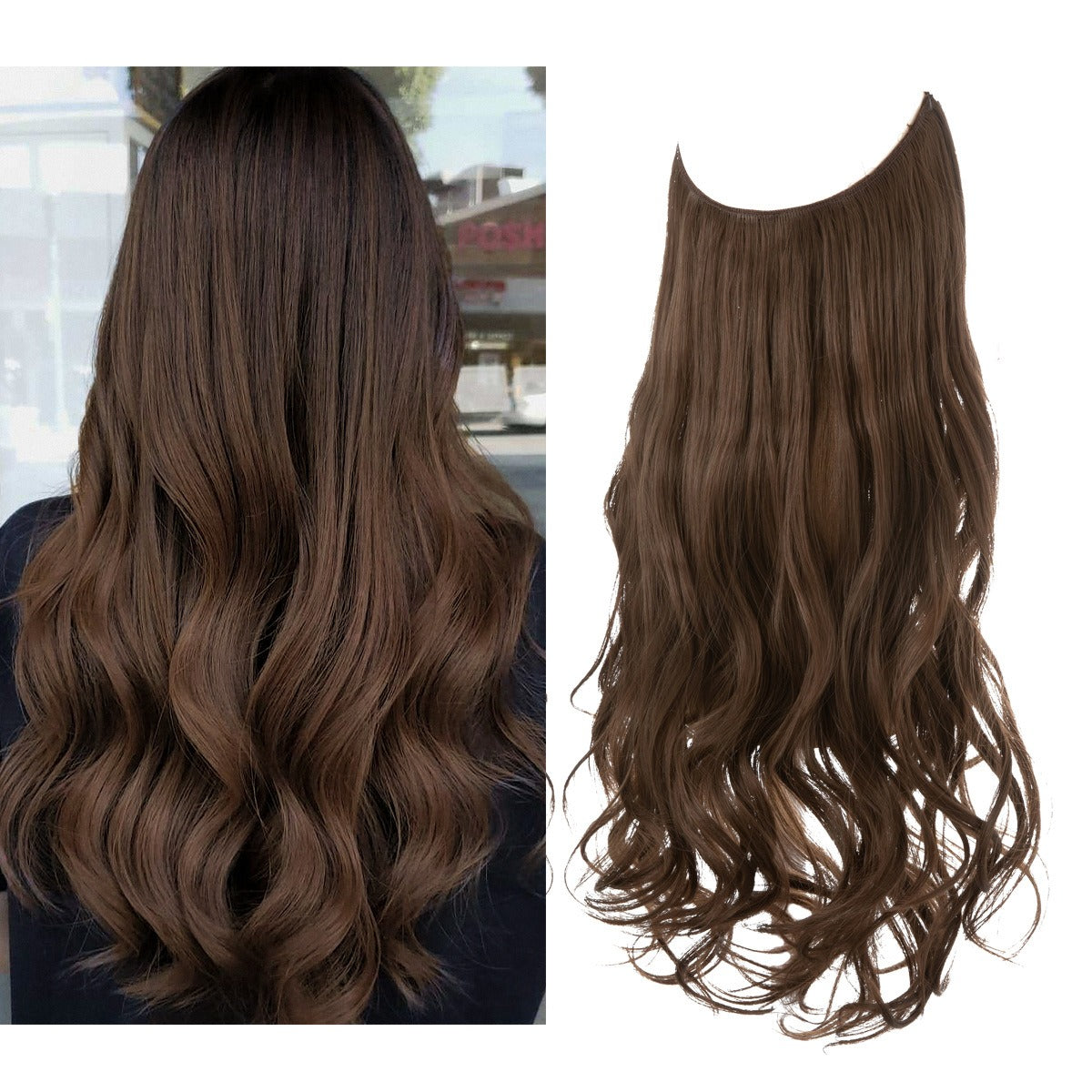 European And American Wig Piece Female Fishline Hair Extension Piece Chemical Fiber Matte High Temperature Silk Long Curly Human Hair