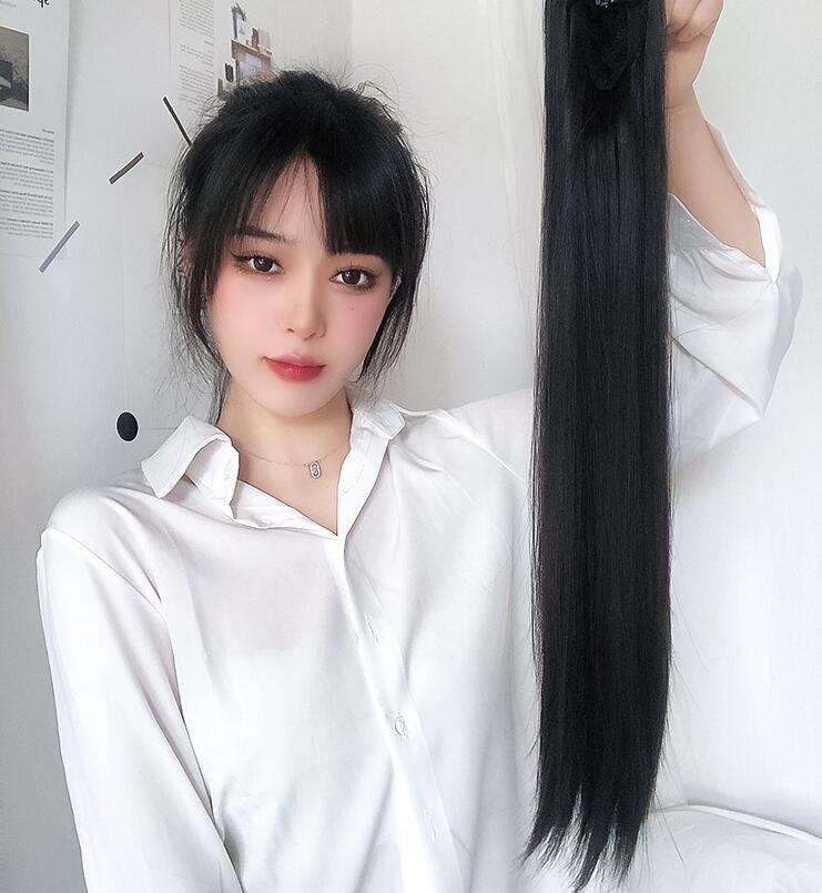 Grab clip ponytail wig female straight hair ponytail mini small grab clip ponytail long straight hair chemical fiber wig high ponytail