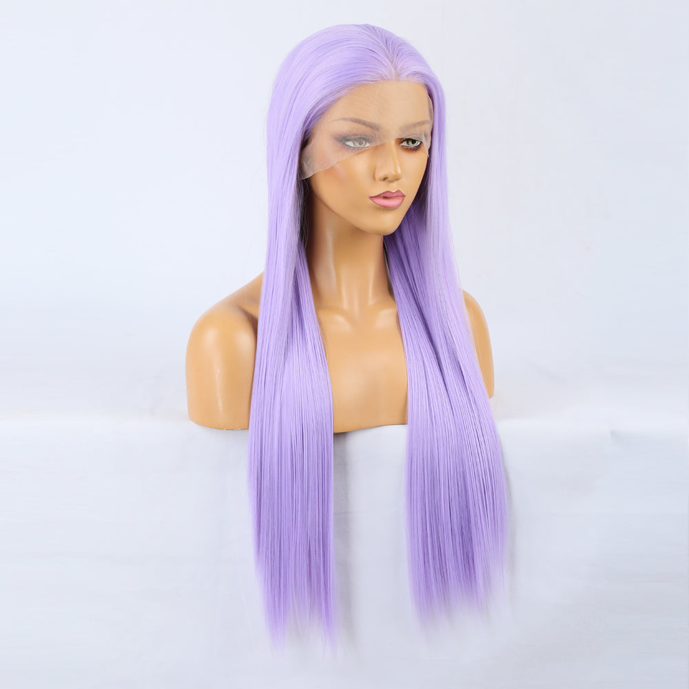 Wig Natural Transition Wig Light Purple Chemical Fiber Front Lace Long Straight Hair Matte High Temperature Silk Headgear