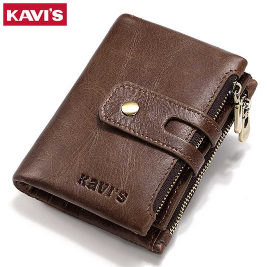 Leather Wallet KAVIS Fashion Short Men's Wallet Double Zipper Large Capacity