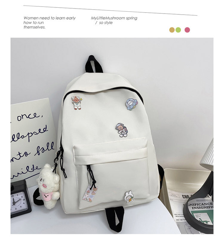 Solid Color Student Large-Capacity Schoolbag Women Campus Backpack Student Backpack High School Simple Style Backpack