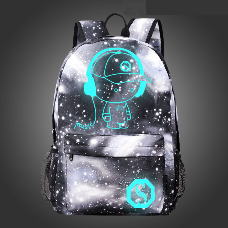 Starry Night Light Children's Backpack Oxford Cloth Print Backpack Middle School Girls' School Bag