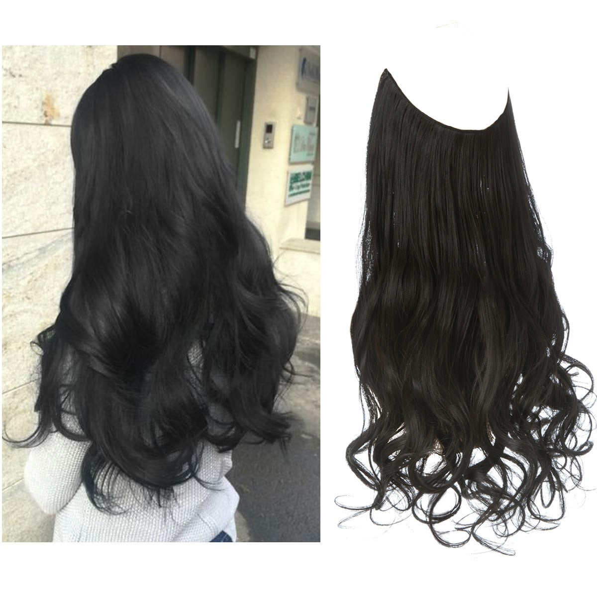 European And American Wig Piece Female Fishline Hair Extension Piece Chemical Fiber Matte High Temperature Silk Long Curly Human Hair