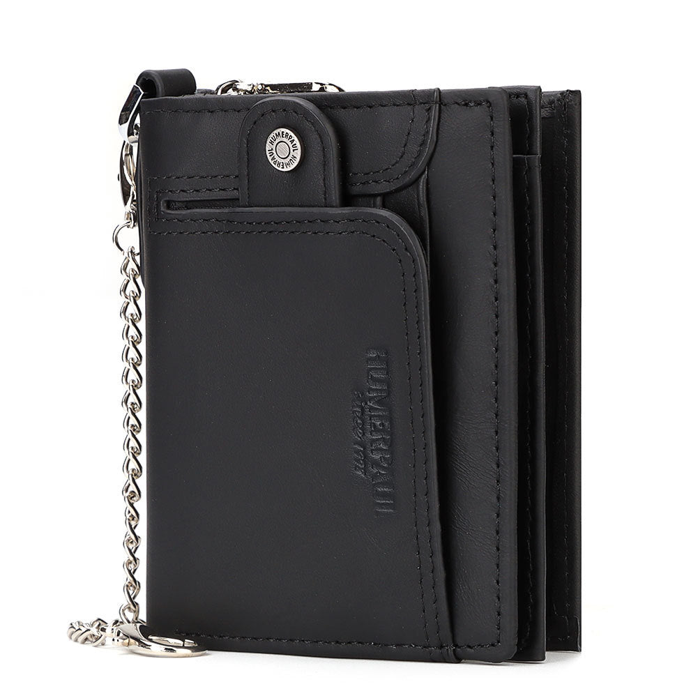 Anti-Magnetic Men's Wallet Leather Zipper Wallet Large Capacity Multi-Card Coin Pocket