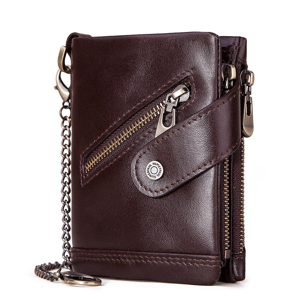 Leather RFID Wallet Independent Station Men's New Double Zipper Anti-Magnetic Anti-Theft Brush Tri-fold Coin Purse