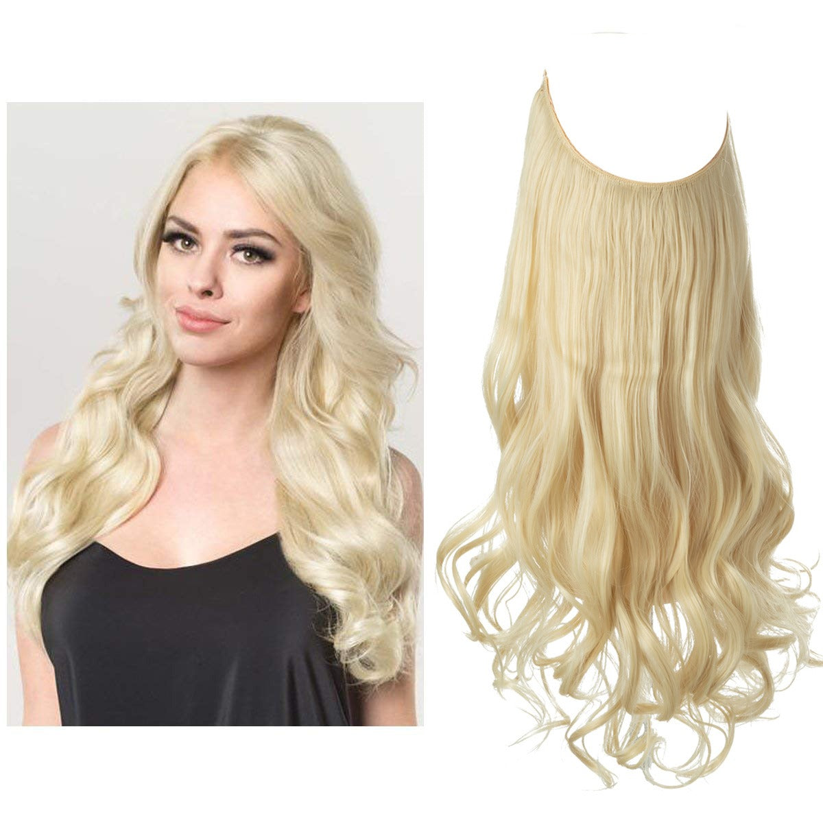 European And American Wig Piece Female Fishline Hair Extension Piece Chemical Fiber Matte High Temperature Silk Long Curly Human Hair