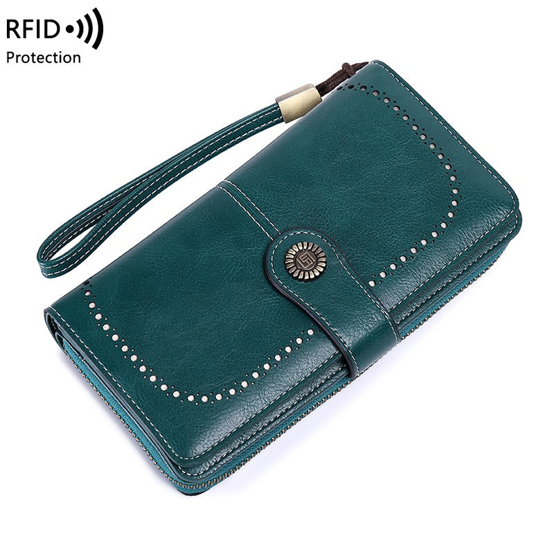 RFID Antimagnetic Wallet Long Zipper Women's Wallet Leather Wallet New Large Capacity Handbag