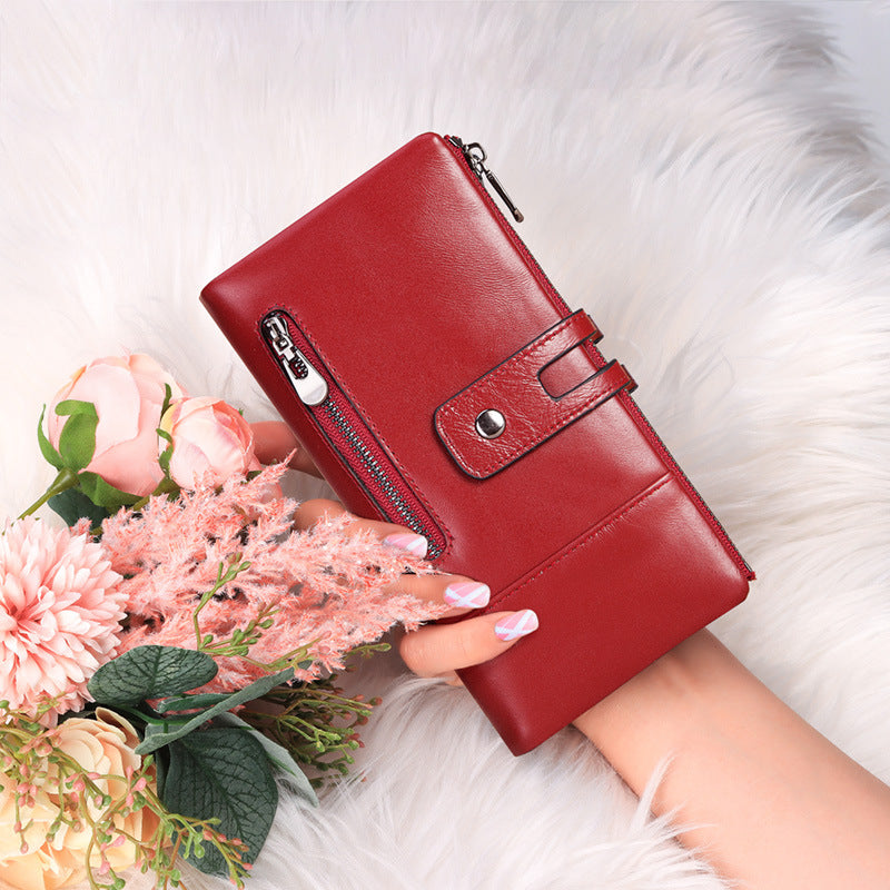 Fashion Ladies Wallets Leather Casual Long Phone Bags First Layer Leather Women's Clutches